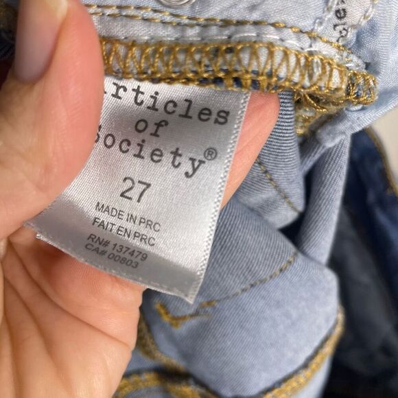 Articles of Society Raw Fringe Hem Skinny Ankle Blue Jeans 27 / 6 Womens Tiered - Picture 2 of 6